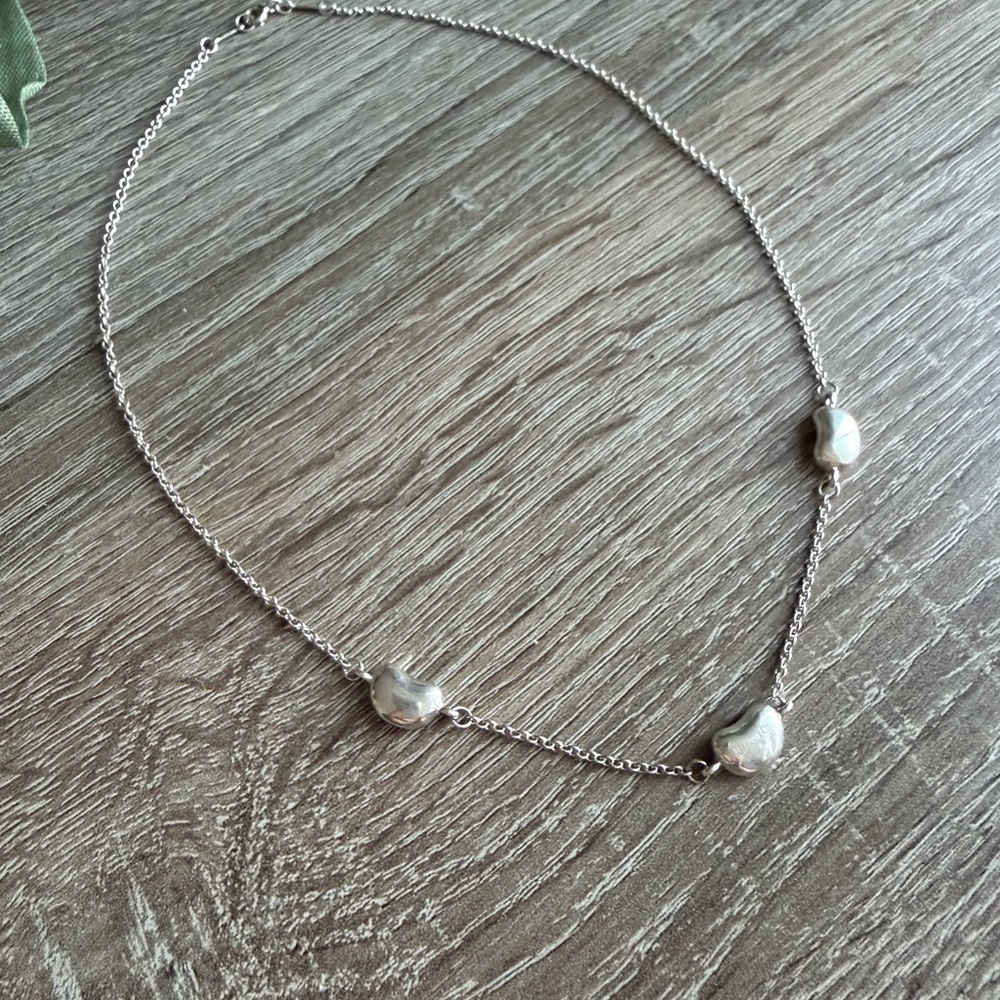 Tiffany & Co Elsa Peretti Triple Bean Necklace SS 925 Rare 16”